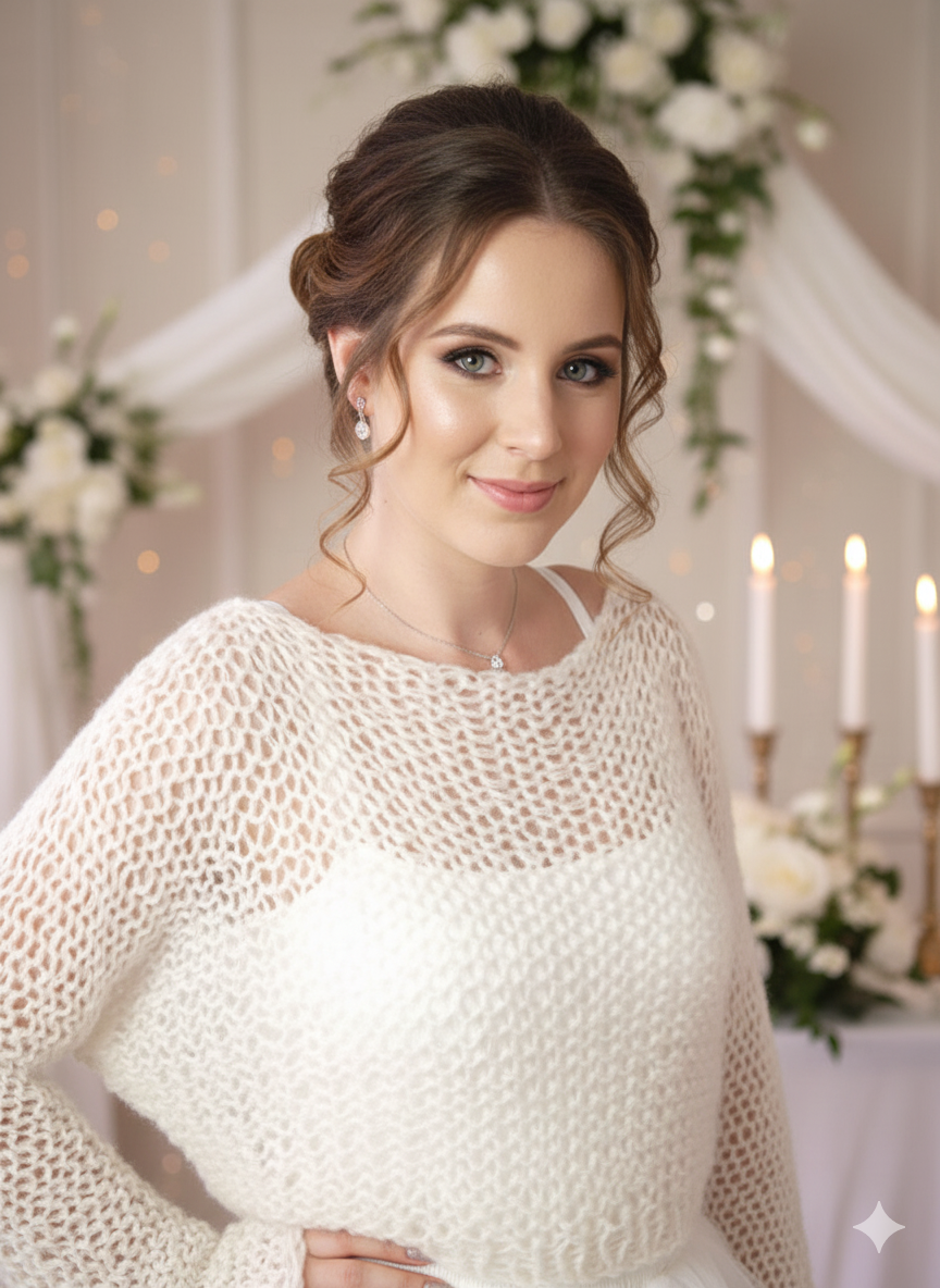 Brautpullover stricken aus Merino weiß
