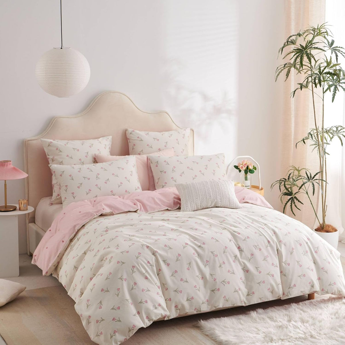 Bettwäsche mit Blumen bedruckt rosa weiß