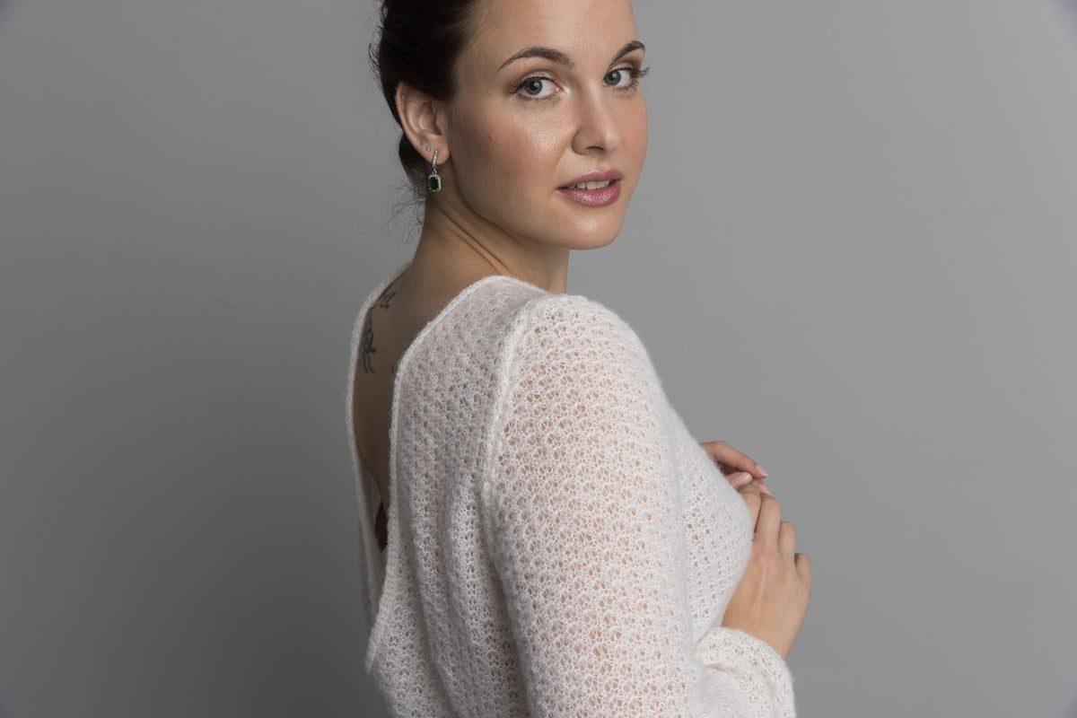 Strickpullover weit fallend PARADISE in weiß & ivory gestrickt für Vintage Weddings - Beemohr