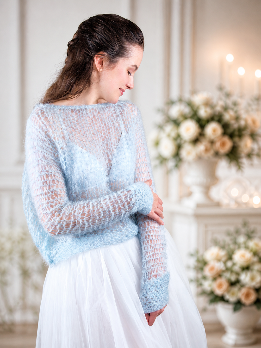 Strickmuster Braut-Pulli Sheer Design, Transparenter Hochzeitspullover aus Mohair, Federleichtes DIY Projekt, Anleitung 