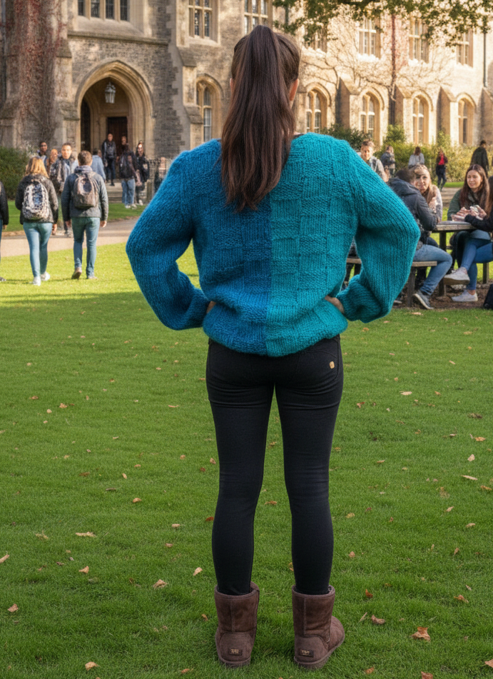 Oversize Strickpullover zweifarbig petrol mit uggs