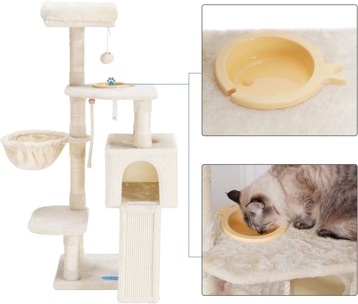 Kratzbaum in beige für Katzen mit Fressnapf