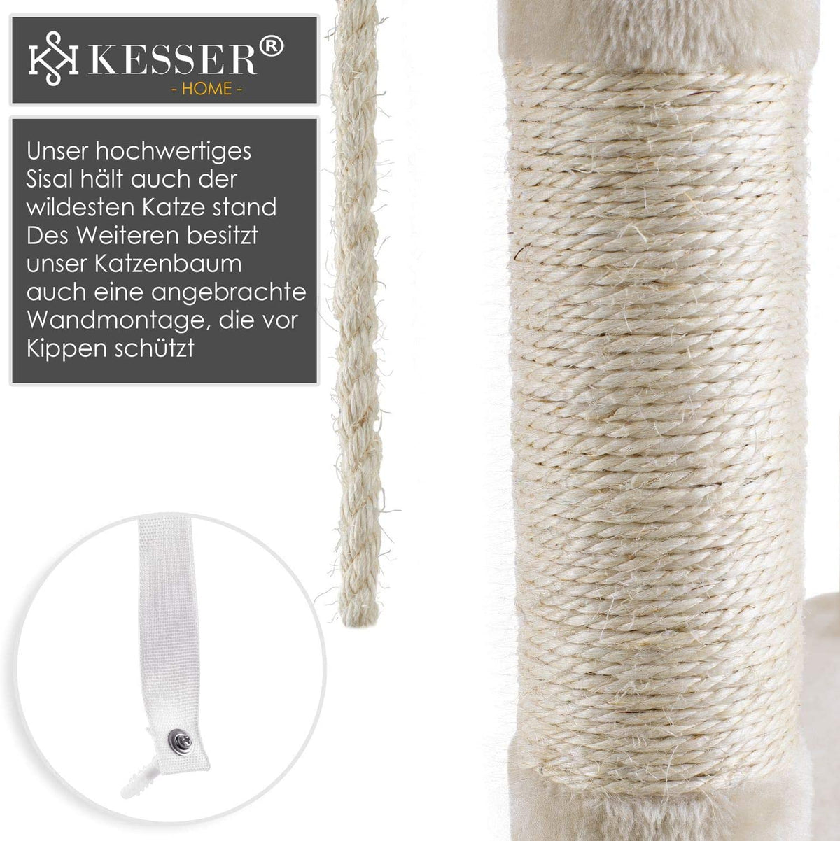 Kratzbaum in beige stabil mit Sisal Säulen