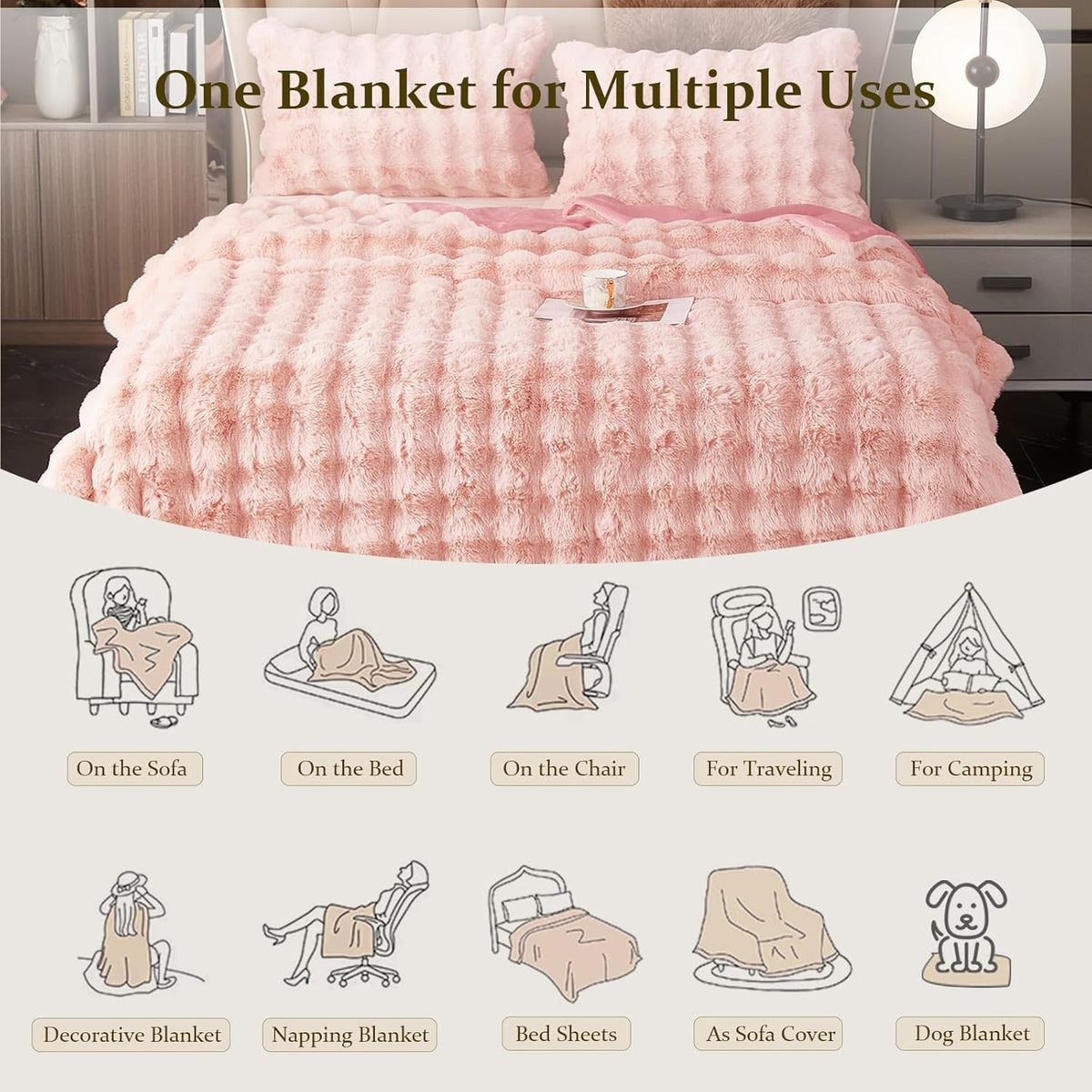 Flauschige Tagesdecke rosa