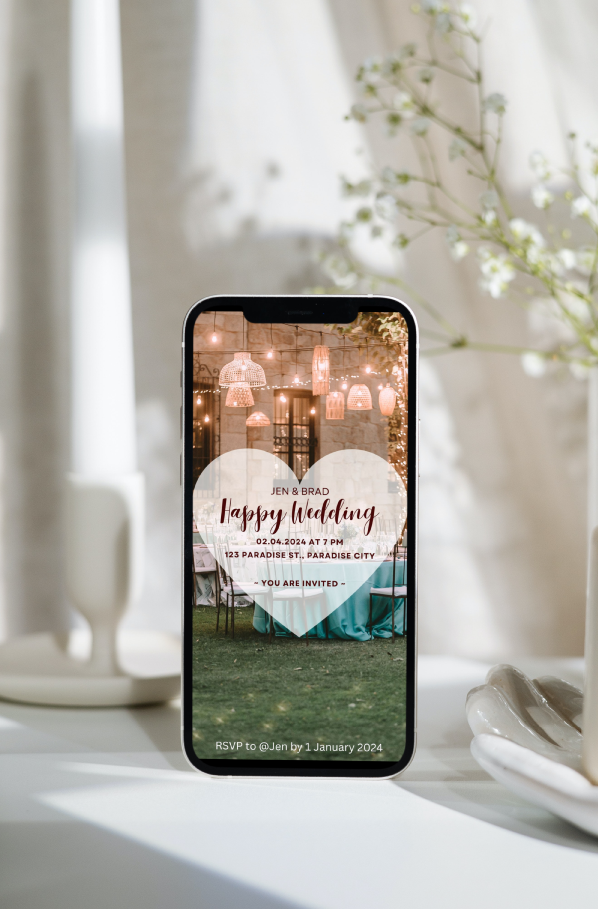 Digital wedding invitation outside party